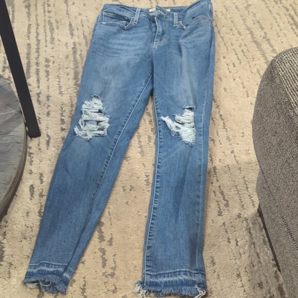 Levi's 721 high rise skinny distressed raw hem jeans premium Big E - Picture 2 of 10